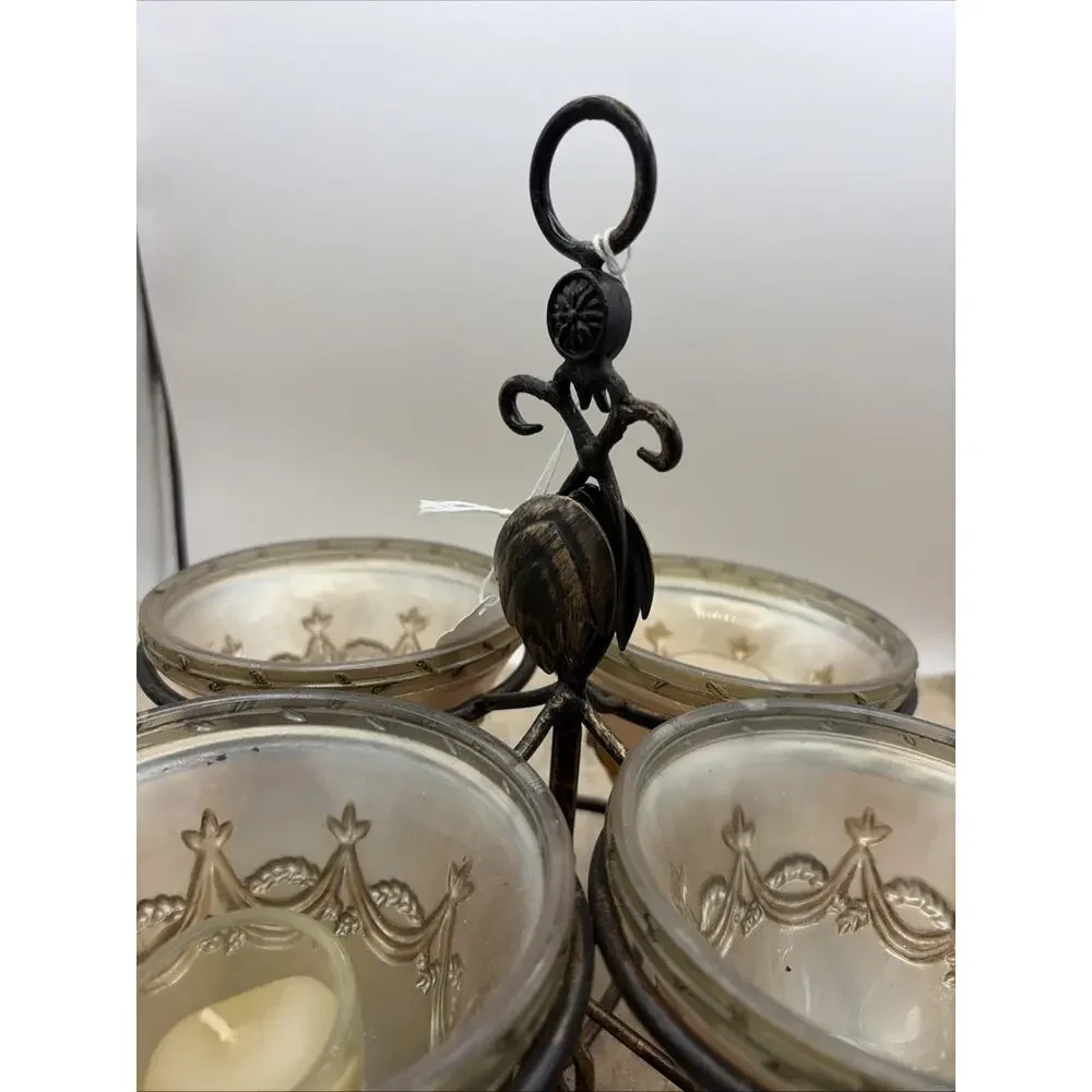 Gorgeous vintage candle Holder setup, metal & glass with 4 Glass Votive